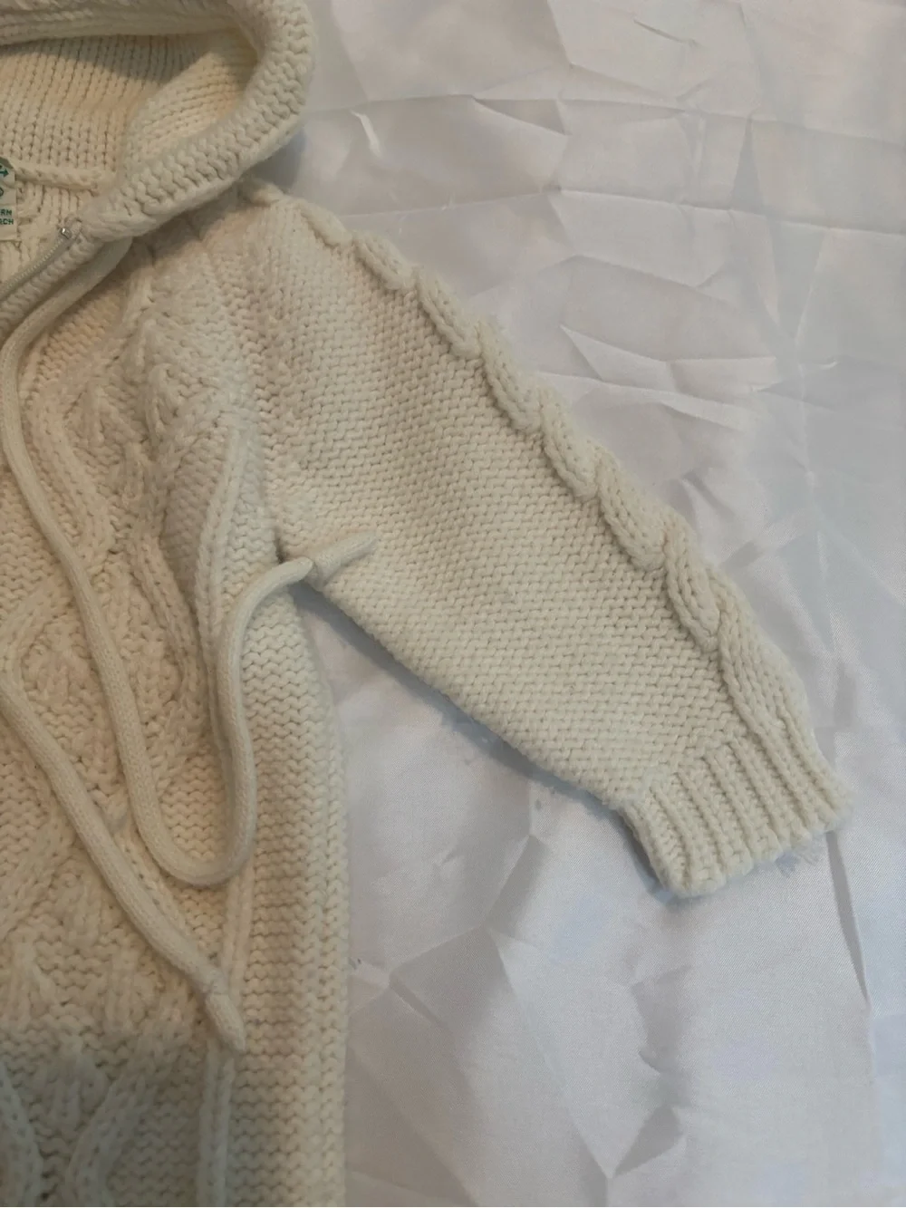 Vintage Cream Cable Knit Hooded Baby Bunting zip up one piece coat